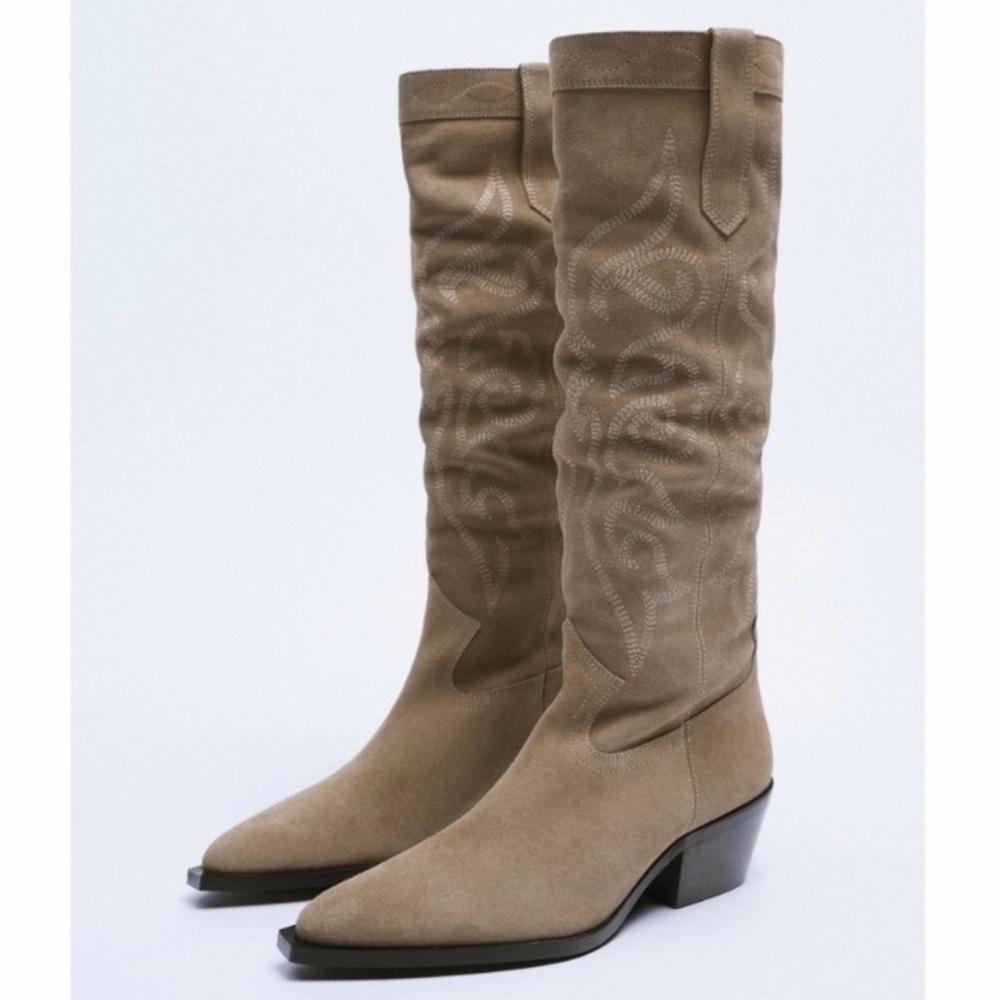Zara Suede Cowboy Boots